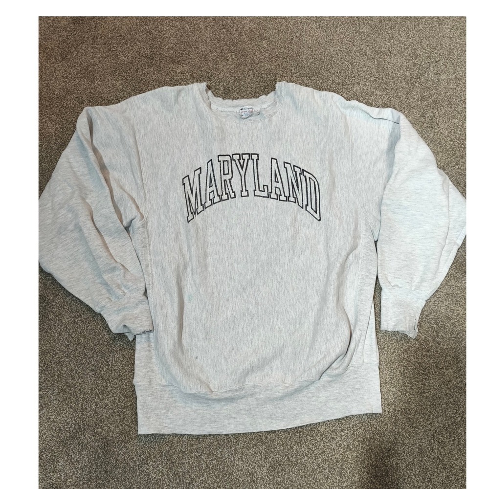 Vintage 90s Champion Reverse Weave Maryland Sweatshirt Gray XL Made in USA